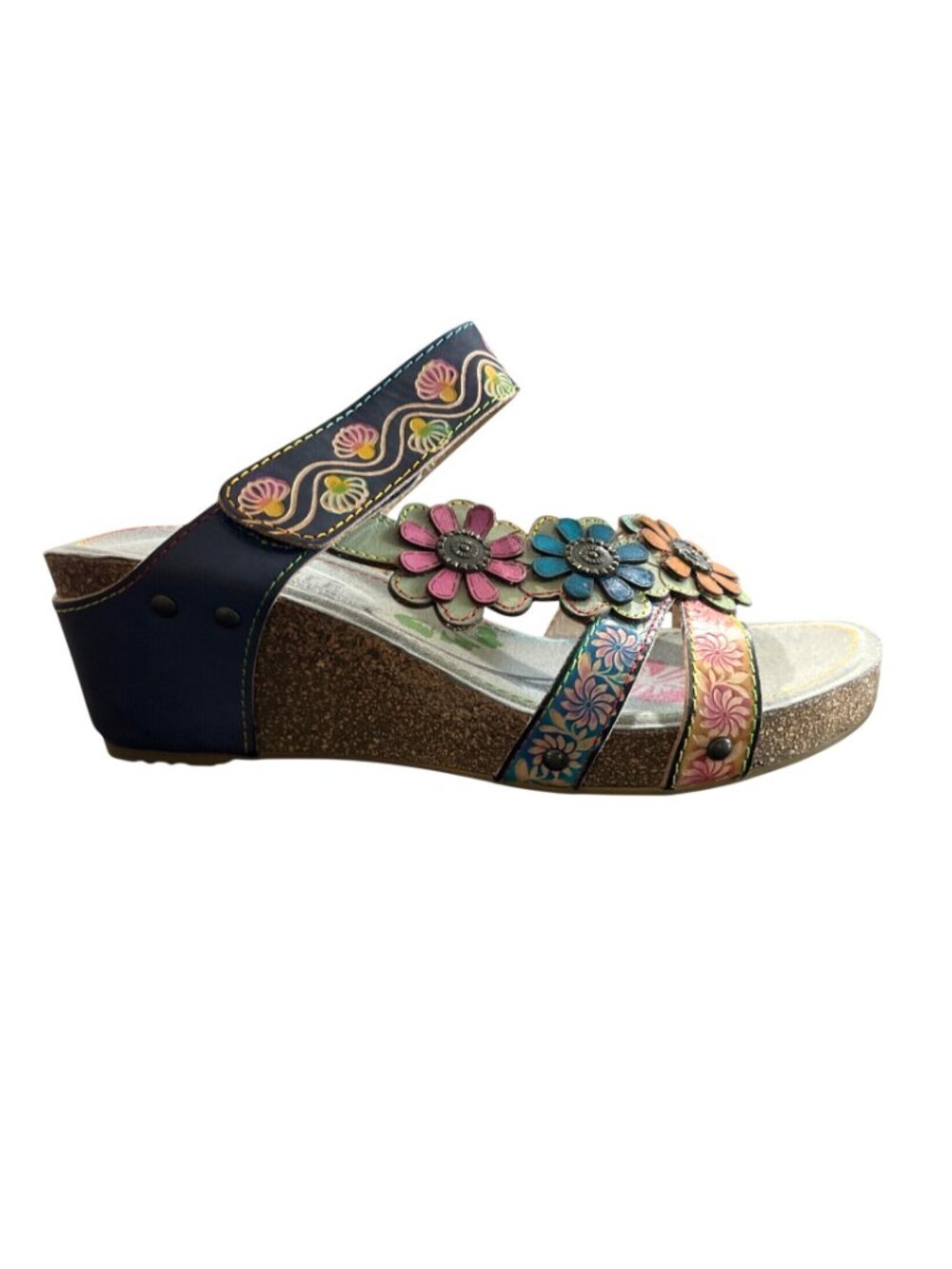 Spring Step L'Artiste Women EU 41 US 9.5-10 Delight Leather Wedge Sandal Floral - Picture 3 of 10